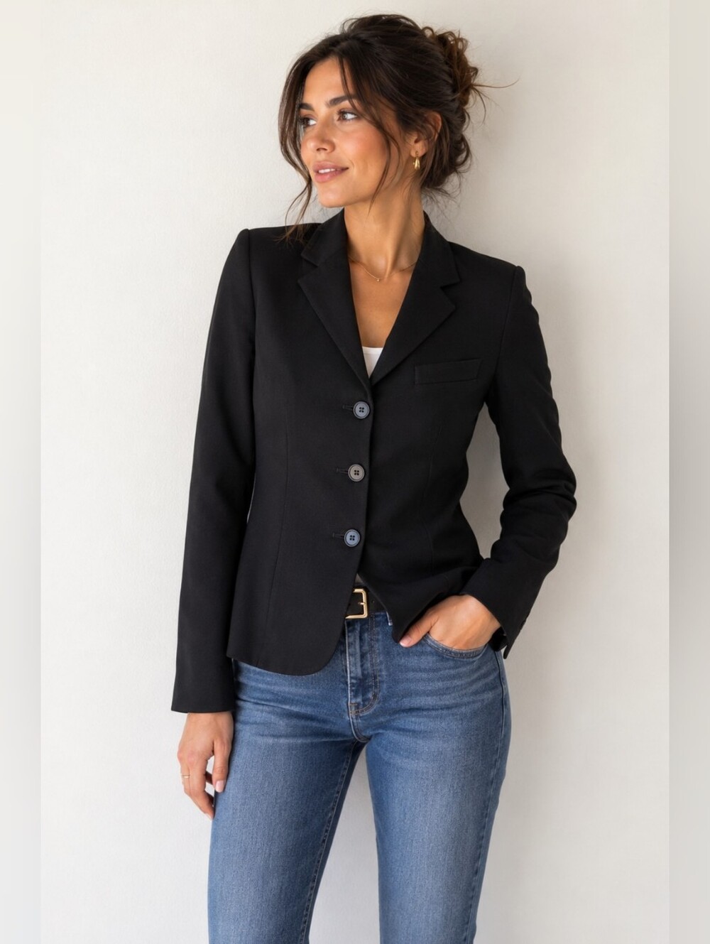 Barneys New York Black Wool Tailored Blazer Made in Italy Size 4